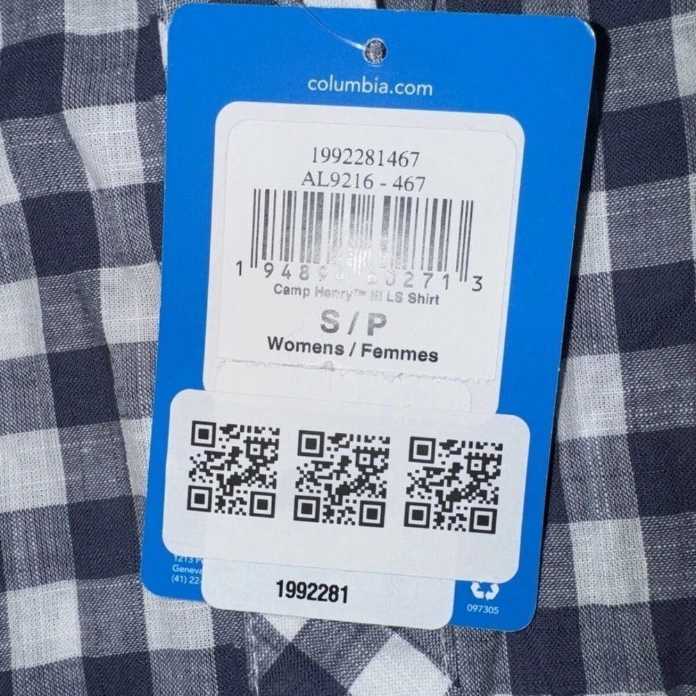NEW Columbia Camp Henry Top Women’s SMALL cotton Button Up Blue White Plaid - Picture 6 of 7